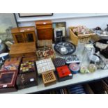 QUANTITY OF WOODEN JEWELLERY BOXES, CLOCKS, GLASS, PICTURES VARIOUS (QUANTITY)