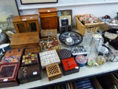 QUANTITY OF WOODEN JEWELLERY BOXES, CLOCKS, GLASS, PICTURES VARIOUS (QUANTITY)