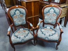 A PAIR OF FRENCH BEECHWOOD OPEN ARMCHAIRS
