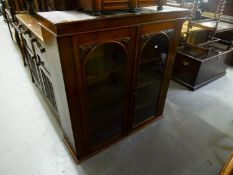 VICTORIAN CARVED MAHOGANY SUPERSTRUCTURE BOOKCASE ENCLOSED BY TWO GLAZED DOORS, 3?8? WIDE, 3?7? HIGH