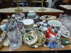 A LARGE SELECTION OF POTTERY AND CHINA TO INCLUDE; DINNER AND TEA WARES, BISQUE FIGURES, POTTERY