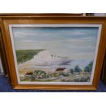 B. CHAMPION - OIL PAINTING 'DOVER CLIFFS' TWO PRINTS OF SHIPS 'HMS HERALD', 'ATLANTIC ESCORT'3