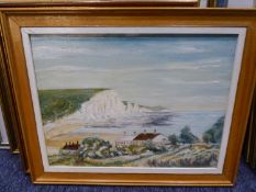 B. CHAMPION - OIL PAINTING 'DOVER CLIFFS' TWO PRINTS OF SHIPS 'HMS HERALD', 'ATLANTIC ESCORT'3