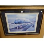 TWO FRAMED PRINTED COLOUR IMAGES OF STEAM TRAINS, IN LANDSCAPES viz The Thames, Clyde Express and