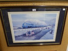 TWO FRAMED PRINTED COLOUR IMAGES OF STEAM TRAINS, IN LANDSCAPES viz The Thames, Clyde Express and