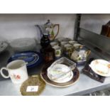 ORIENTAL TEA SERVICE OF 14 PIECES, FOUR JASPERWARE WEDGWOOD DISHES, FIVE MOULDED SHAPED GLASS DISHES