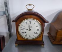 COMITTI, LONDON, MARQUETRY INLAID MAHOGANY MANTEL CLOCK, WITH 8 DAYS STRIKING MOVEMENT, CIRCULAR