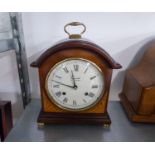 COMITTI, LONDON, MARQUETRY INLAID MAHOGANY MANTEL CLOCK, WITH 8 DAYS STRIKING MOVEMENT, CIRCULAR