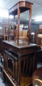 REPRODUCTION MAHOGANY CONSOLE TABLE AND A MAHOGANY SIDE TABLE WITH INLAID DETAIL (2)