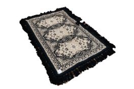 CASA PUPO STYLE FLAT WEAVE GREY RUG, with three oval panels in black rococo scroll frames, enclosing