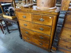 A LATE VICTORIAN WANUTWOOD VENEERED CHEST OF TWO SHORT AND THREE LONG DRAWERS