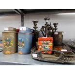 A SET OF EIGHT 'JACKSONS OF PICCADILLY' TEA CANISTERS, A LONDON BUS TIN, TWO OTHER TINS AND FOUR