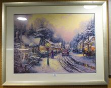 LARGE COLOUR PRINT 'WINTER SCENE', (110cm x 82cm), AND ANOTHER COLOUR PRINT 'THE BRIDGE AT