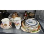 QUANTITY OF POTTERY VARIOUS TO INCLUDE; DECORATIVE PLATES, WALL MASK, COMMEMORATIVE CUPS, PARAGON