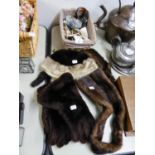 SMALL QUANTITY OF COSTUME JEWELLERY AND ITEMS OF FUR VIZ GLOVE'S, HAT AND SCARF ETC...