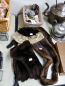 SMALL QUANTITY OF COSTUME JEWELLERY AND ITEMS OF FUR VIZ GLOVE'S, HAT AND SCARF ETC...