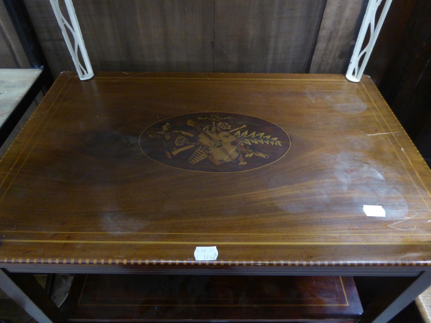 TWO EDWARDIAN OCCASIONAL TABLES, ONE HAVING INLAY AND A WHITE PAINTED OCCASIONAL TABLE WITH - Image 2 of 2