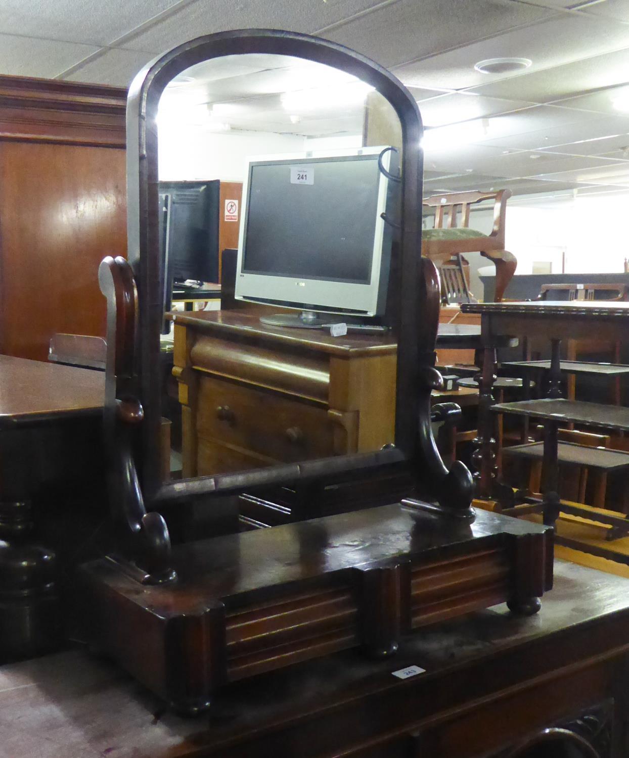 VICTORIAN MAHOGANY MILESTONE SHAPED SWING TOILET MIRROR, ON OBLONG BASE WITH TWO SMALL DRAWERS - Image 2 of 2