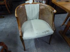 A BEECHWOOD CANE BACK  TUB CHAIR