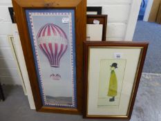 VARIOUS PICTURES AND PRINTS TO INCLUDE; A LOWRY PRINT, HOT AIR BALLOON PRINT ETC.....