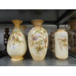 THREE PAIRS OF CROWN DUCAL POTTERY VASES, 12.5", 12" AND 9 1/2" HIGH (A.F.)