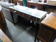 LAURA ASHLEY SIDE TABLE, BEVELLED MIRROR CLAD WITH TWO DRAWERS ON FOUR BLACK SQUARE TAPERING LEGS,