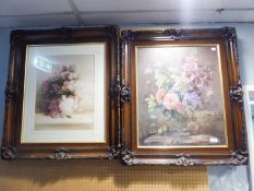 TWO FRAMED REPRODUCTION COLOUR PRINTS OF FLOWERS