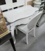 WHITE HIGH GLOSS SERPENTINE FRONTED DRESSING TABLE, RAISED ON SCROLL CABRIOLE LEGS, WITH SINGLE