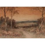 PAUL BERTRAM (1833-1901) WATERCOLOUR DRAWING Figure on a country path beside a stile, with town in