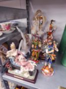 TWO PAIRS OF RESIN FIGURE ORNAMENTS AND THREE OTHERS OF ELEGANT LADIES (7)