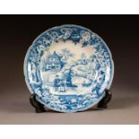 NINETEENTH CENTURY DAVENPORT BLUE AND WHITE POTTERY SIDE PLATE, printed in the Oriental taste with