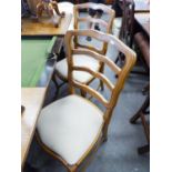 A PAIR OF LADDER BACK DINING CHAIRS, A BEDROOM CHAIR, A 'X' STRETCHER FOOTSTOOL (4)