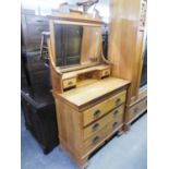 AN EDWARDIAN BIRCHWOOD SINGLE WARDROBE AND DRESSING TABLE, ALSO A BEECHWOOD ROCKING CHAIR AND A PAIR