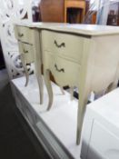 PAIR OF TWO DRAWER BEDSIDE CHESTS, RAISED ON SLENDER CABRIOLE LEGS (2)