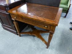 ITALIAN BAROQUE STYLE FIGURED WALNUTWOOD OBLONG SIDE TABLE, WITH BOXWOOD STRING INLAY AND BROAD