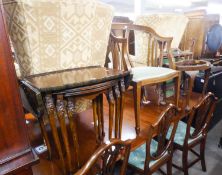 AN EDWARDIAN INLAID MAHOGANY TUB CHAIR, ALSO A KIDNEY SHAPED DRESSING STOOL (MINUS UPHOLSTERED