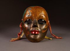 MODERN COLD PAINTED AND PATINATED CAST METAL WALL MASK, probably Italian, 6? x 4 ½? (15.2cm x 11.