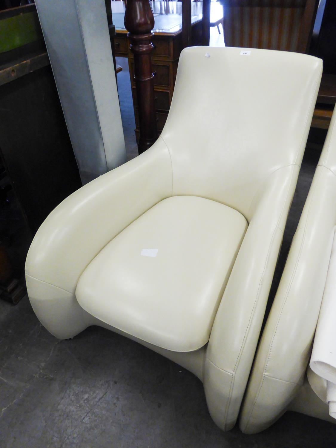 GOOD QUALITY STYLISH CREAM LEATHER SEMI-RECLINED ARMCHAIR