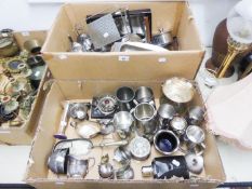 AN ELECTROPLATE ICE BUCKET, GOBLETS, TANKARDS, MILK JUG, SUGAR BASIN, SALTS AND A LARGE QUANTITY