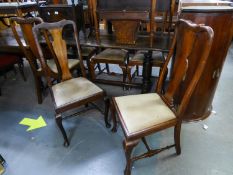 A SET OF FOUR QUEEN ANN STYLE WALNUT WOOD SINGLE CHAIRS AND TWO SIMILAR SINGLE CHAIRS (6)