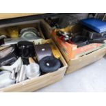 A LARGE QUANTITY OF PANS, UTENSILS, STAINLESS STEEL WARES, CROCKERY, DISHES ETC... (CONTENTS OF 3