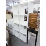 STYLISH WHITE HIGH GLOSS SHELVING UNIT, HAVING EIGHT SQUARE OPEN SECTIONS