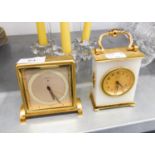 IMHOF WHITE ONYX AND SATIN BRASS MANTEL AND A ZENITH SWISS MANTEL CLOCK (2)