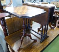 MAHOGANY SNAP TOP OCCASIONAL/WINE TABLE HAVING CHESS BOARD TOP AND AN INLAID MAHOGANY SUTHERLAND