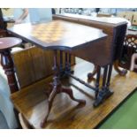 MAHOGANY SNAP TOP OCCASIONAL/WINE TABLE HAVING CHESS BOARD TOP AND AN INLAID MAHOGANY SUTHERLAND