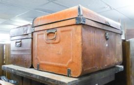 A WOOD GRAIN PAINTED METAL TRUNK AND ANOTHER IN POOR CONDITION (2)