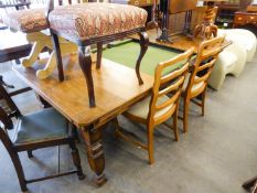 AN OAK SNOOKER/DINING TABLE, WITH SLATE TOP, 6'4" X 3'6"