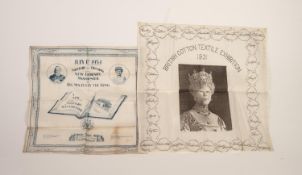 BRITISH COTTON TEXTILE EXHIBITION 1931 COMMEMORATIVE HANDKERCHIEF DEPICTING QUEEN MARY and with