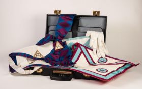 BRIEFCASE CONTAINING THREE MASONIC APRONS, on sash and gloves, the case numbered 4951