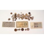 SUNDRY MAINLY MID 20th CENTURY COINAGE to include two Chinese ten cash copper coins, Leopold II five